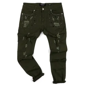 PP Men's Flex Straight Cut Stoned Distressed Jeans- Green