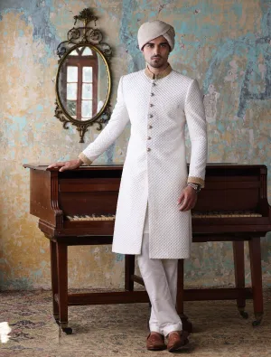 Printed Men Off White Sherwani for Groom Wear #GN104