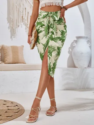 Printed Strappy Pleated Waist Skirt