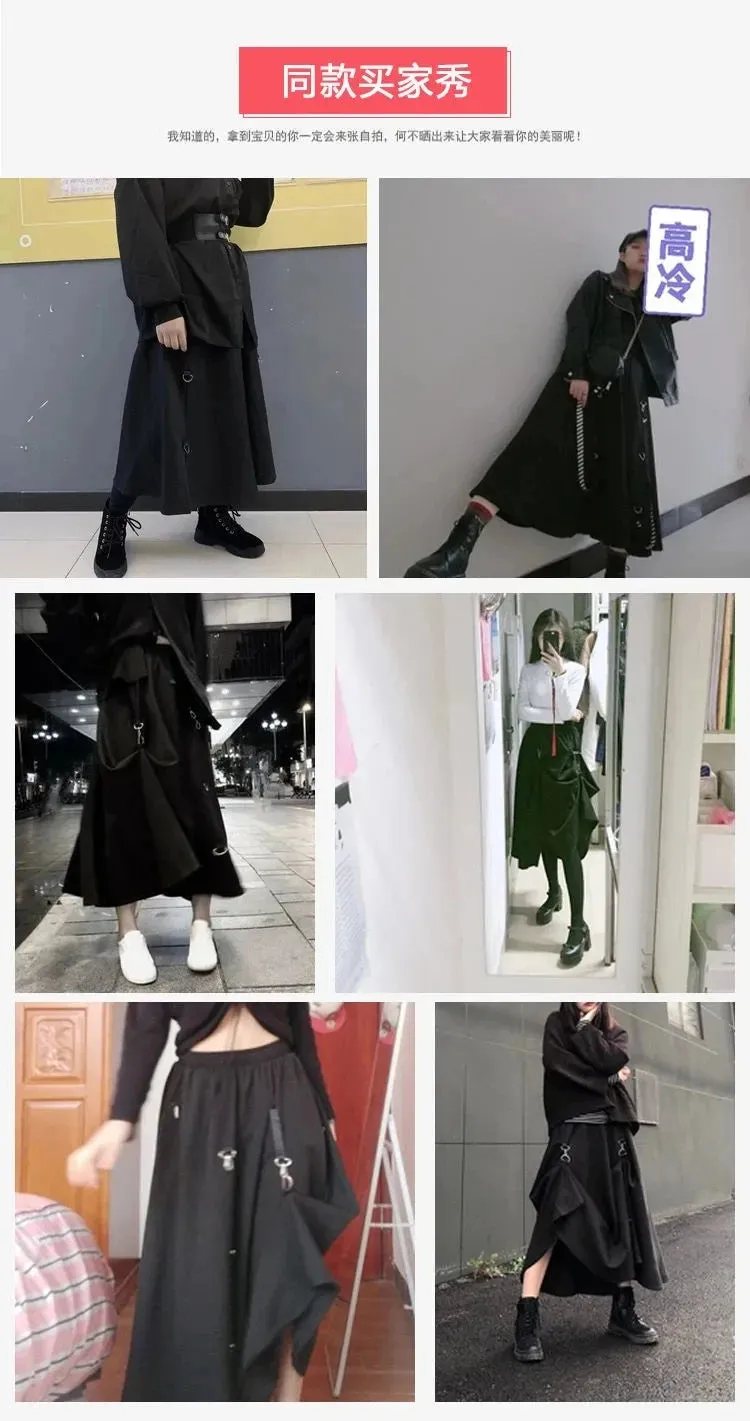 Punk Style Skirts High Waist Buckle Irregular Gothic Skirt