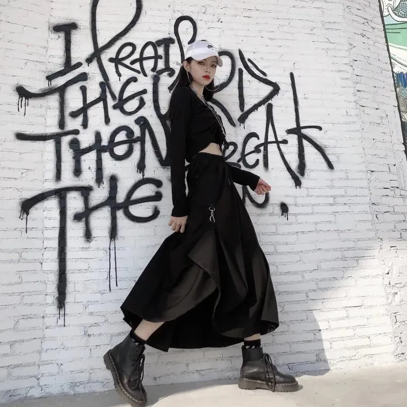 Punk Style Skirts High Waist Buckle Irregular Gothic Skirt