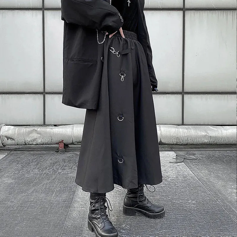 Punk Style Skirts High Waist Buckle Irregular Gothic Skirt