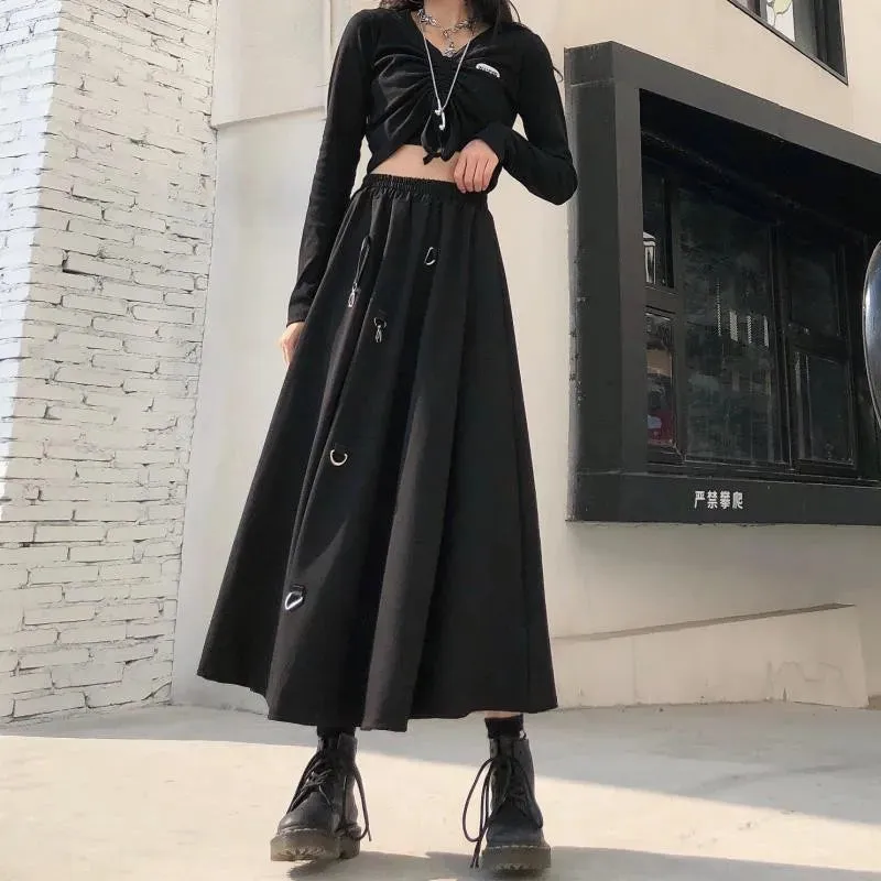 Punk Style Skirts High Waist Buckle Irregular Gothic Skirt