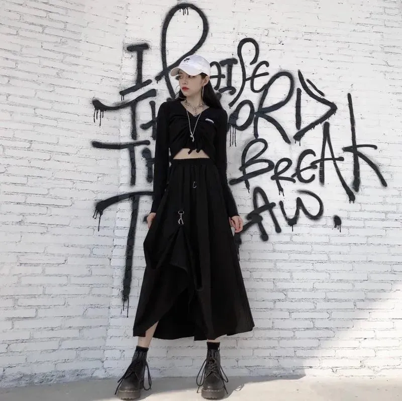 Punk Style Skirts High Waist Buckle Irregular Gothic Skirt