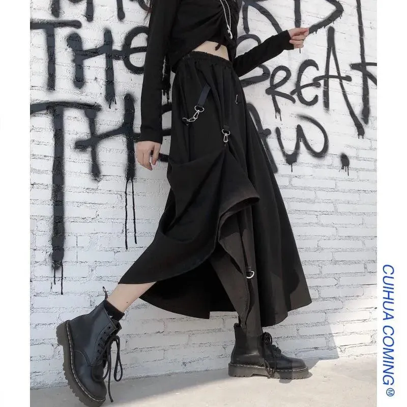 Punk Style Skirts High Waist Buckle Irregular Gothic Skirt