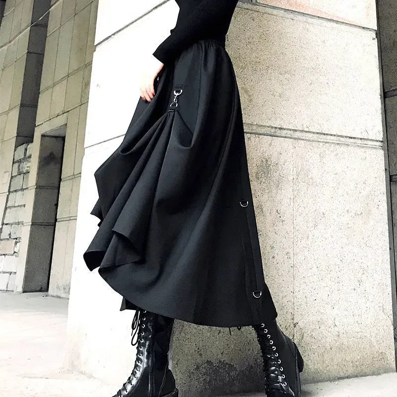Punk Style Skirts High Waist Buckle Irregular Gothic Skirt