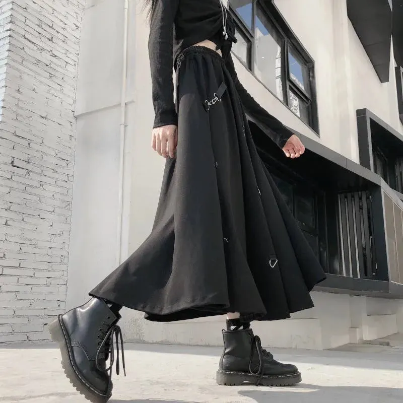 Punk Style Skirts High Waist Buckle Irregular Gothic Skirt