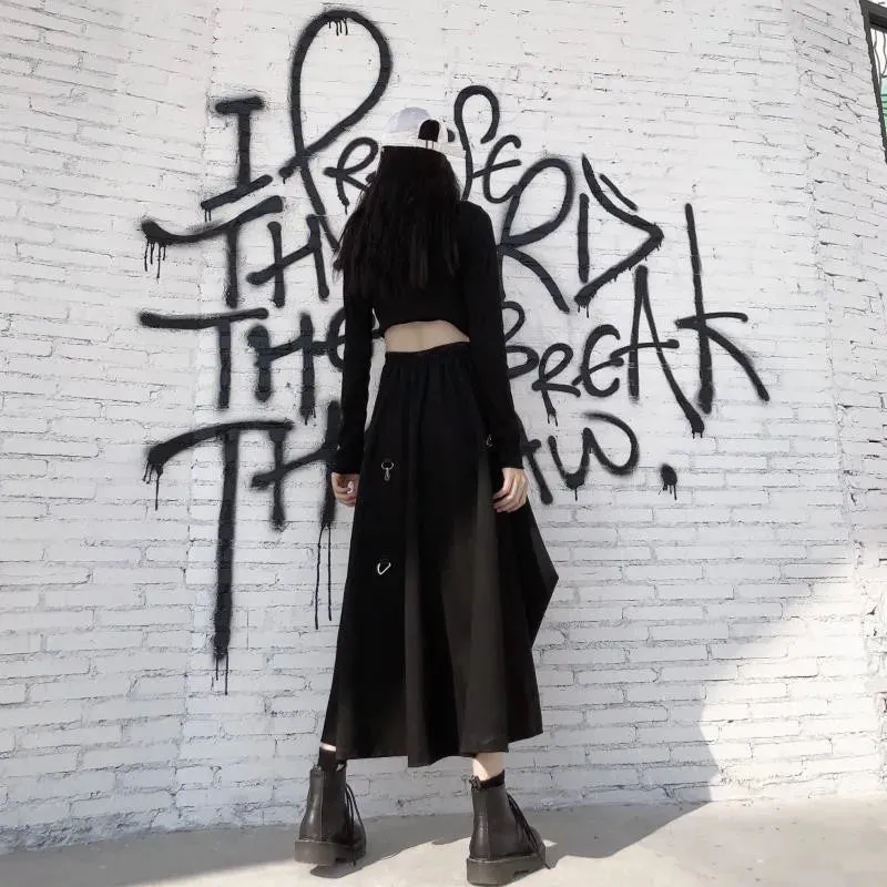 Punk Style Skirts High Waist Buckle Irregular Gothic Skirt