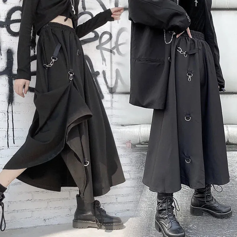 Punk Style Skirts High Waist Buckle Irregular Gothic Skirt
