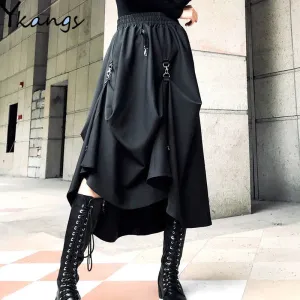 Punk Style Skirts High Waist Buckle Irregular Gothic Skirt