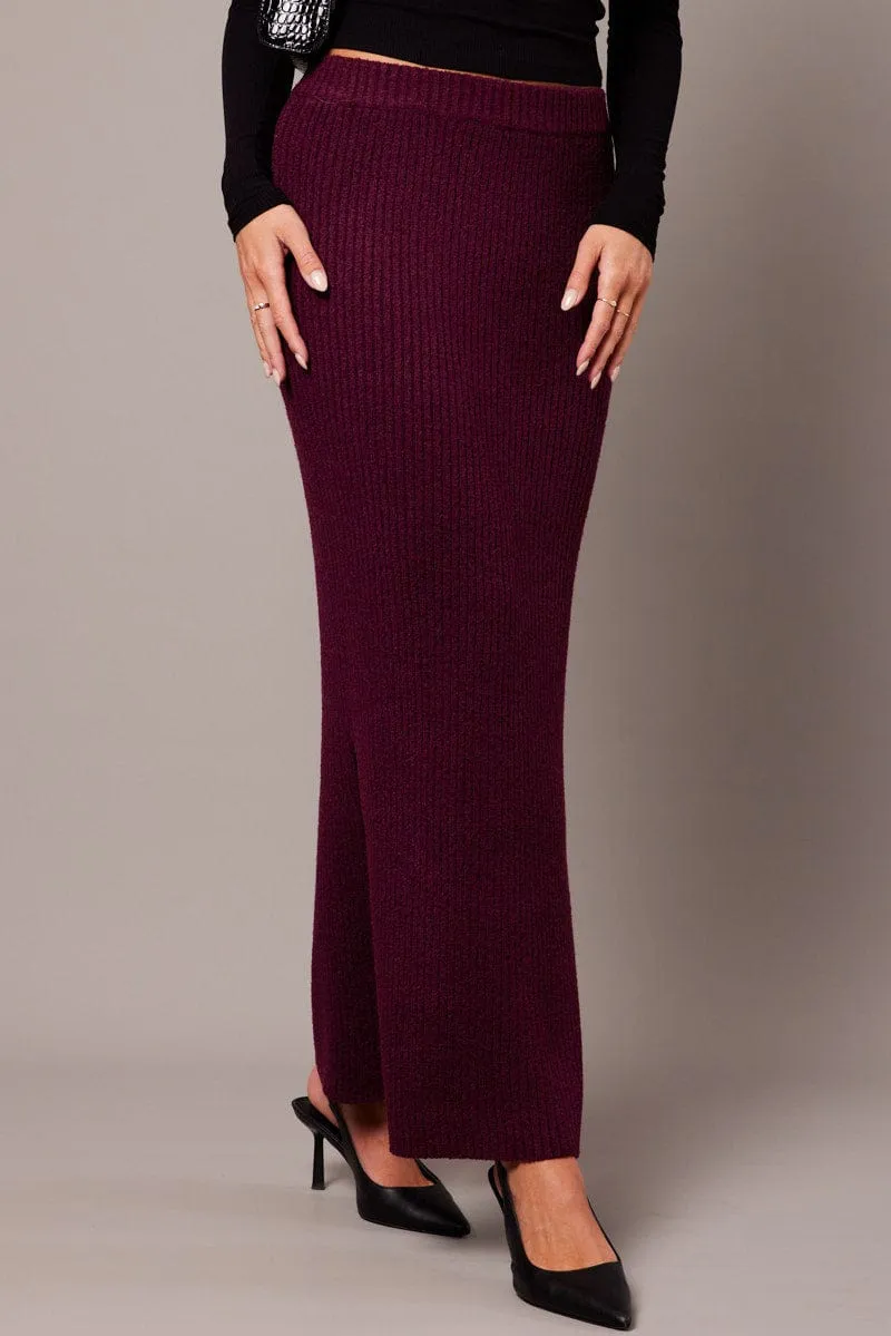 Red Knit Skirt High Rise Midi