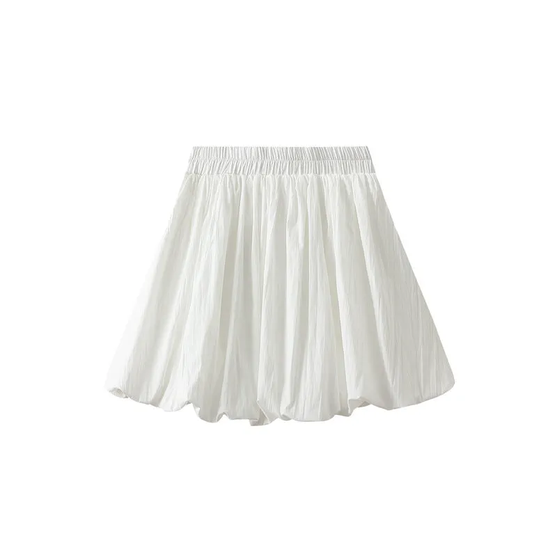 Retro Puffy Pleated Bud Casual Bubble Short Skirt