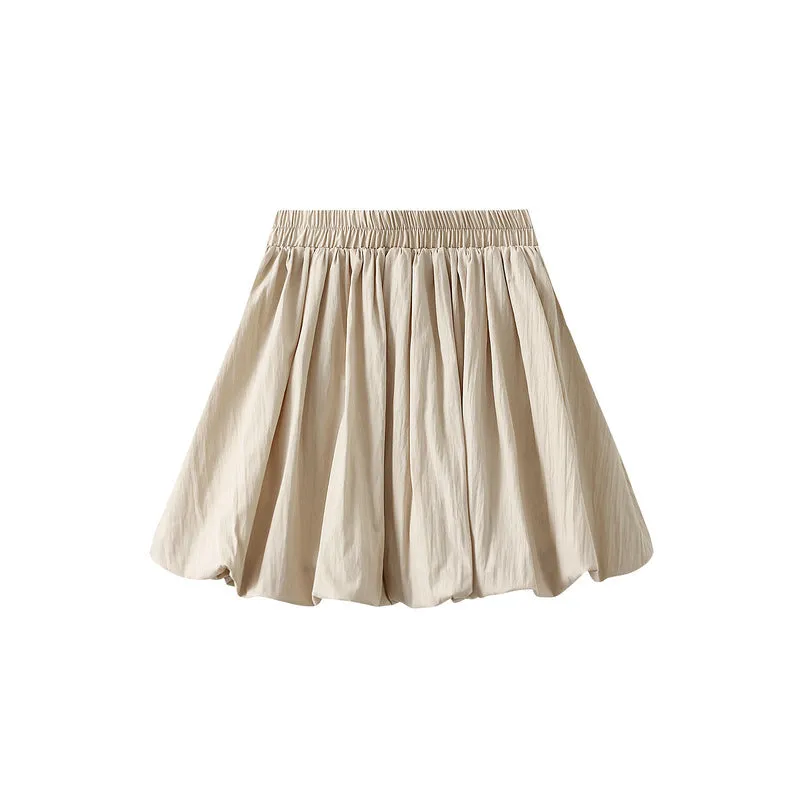Retro Puffy Pleated Bud Casual Bubble Short Skirt