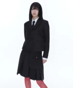 Ribbon Preppy Pleated Skirt (Black)
