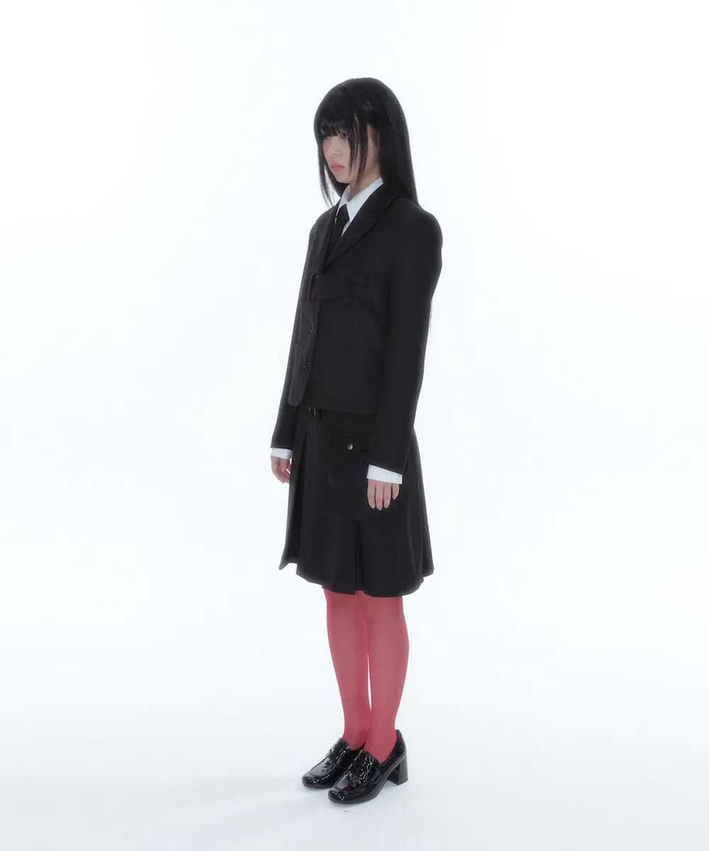 Ribbon Preppy Pleated Skirt (Black)