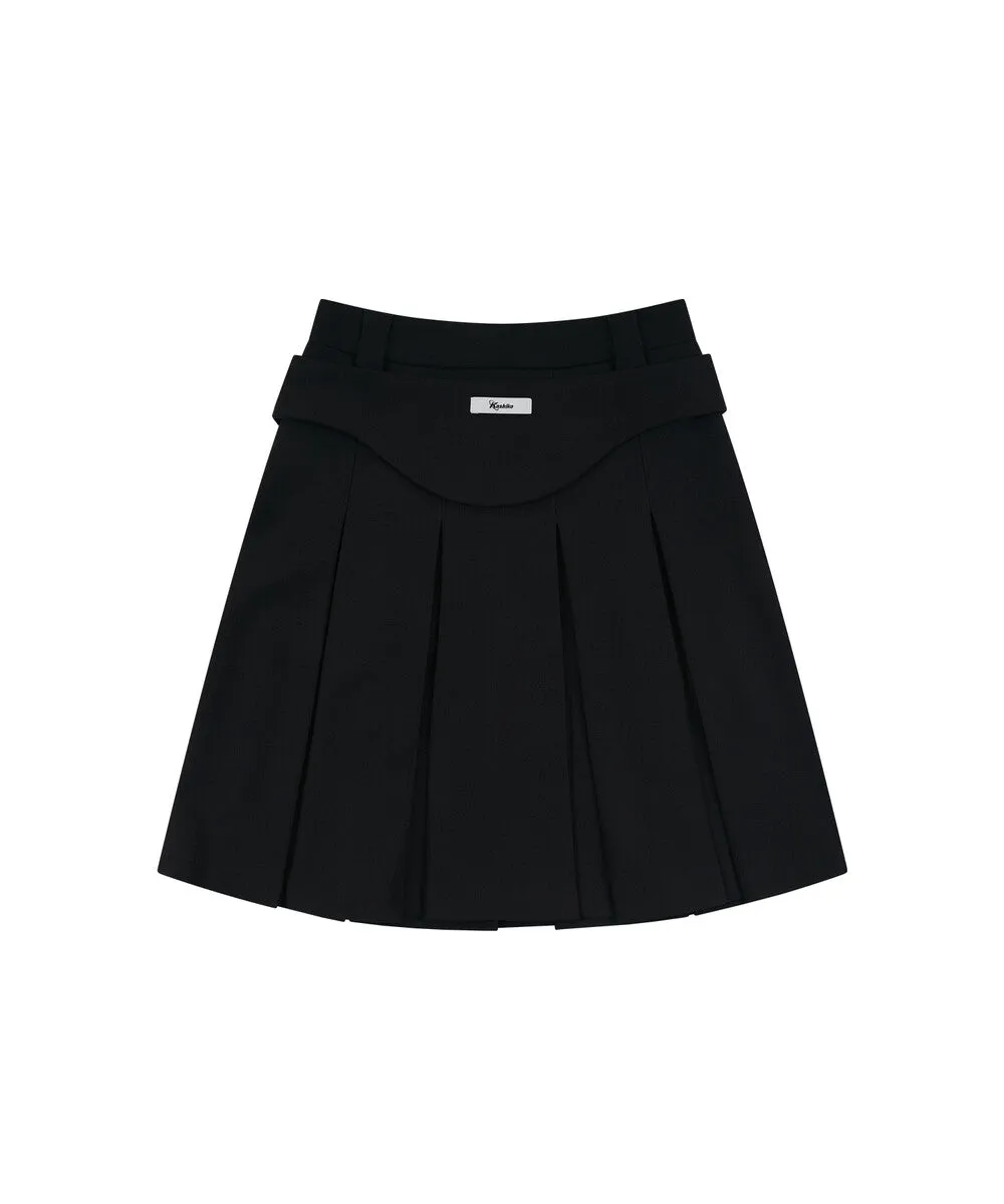 Ribbon Preppy Pleated Skirt (Black)