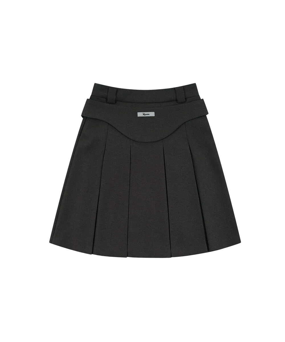 Ribbon Preppy Pleated Skirt (Charcoal)