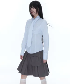 Ribbon Preppy Pleated Skirt (Charcoal)