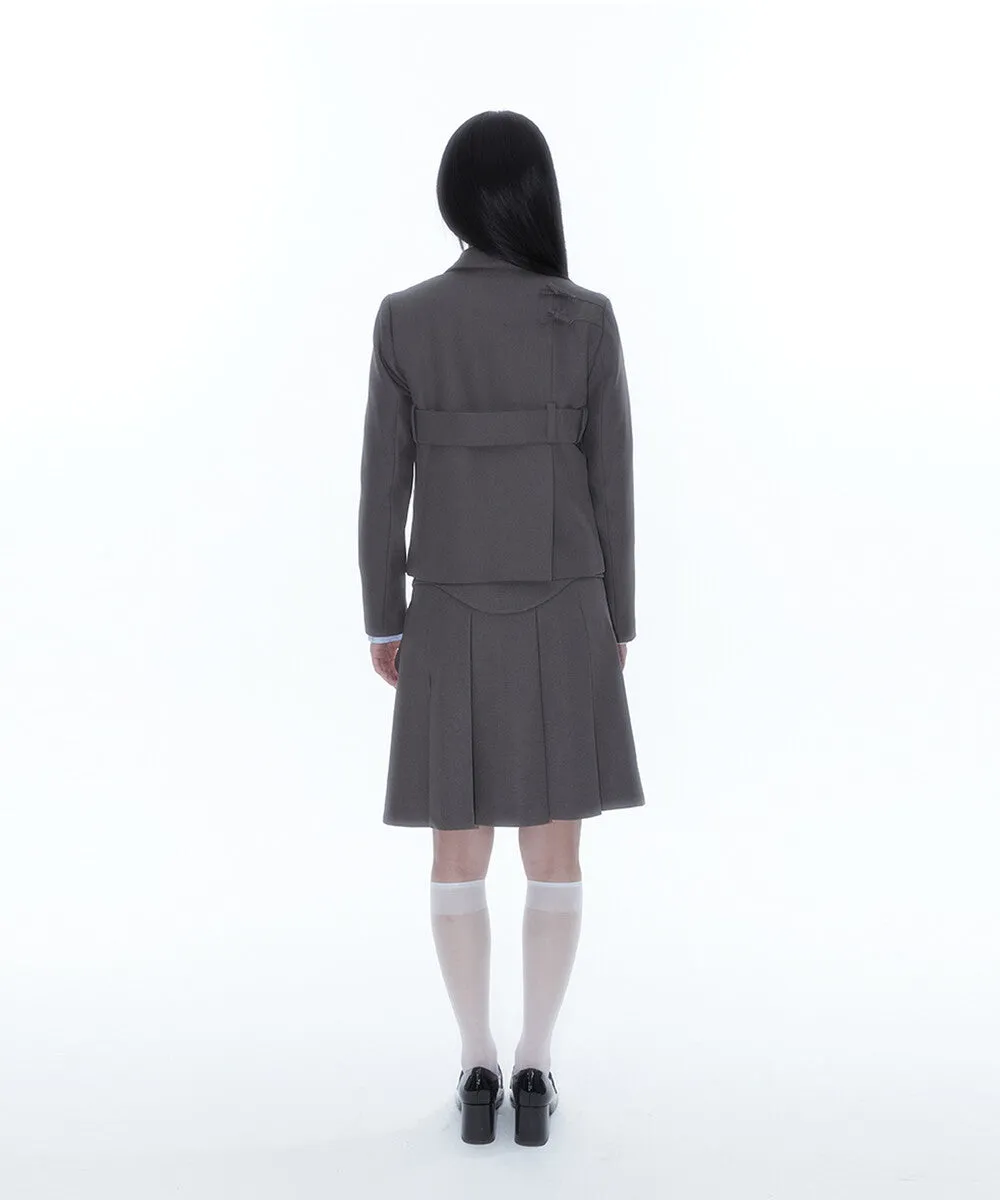 Ribbon Preppy Pleated Skirt (Charcoal)