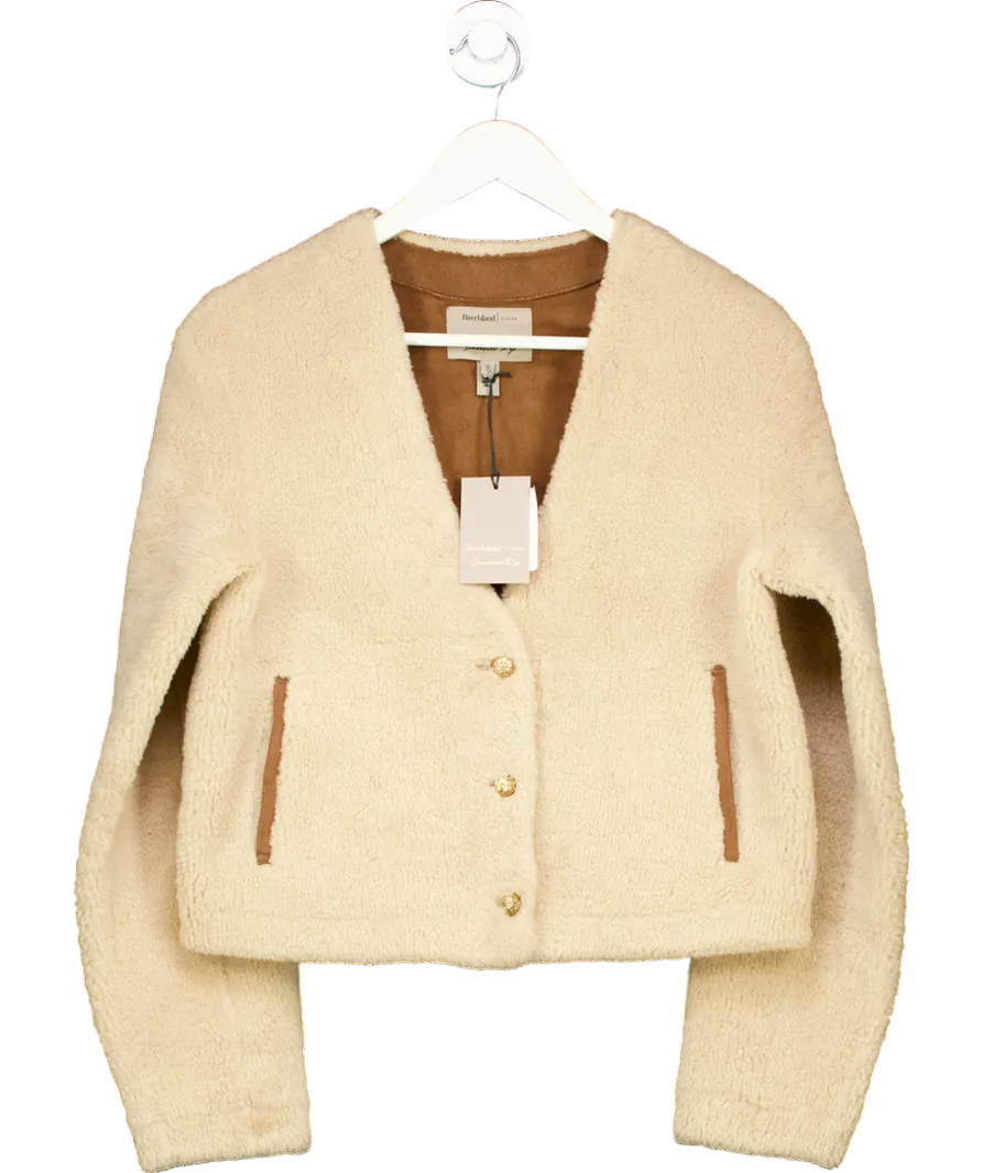River Island Beige Buttoned Faux Shearling Cardigan UK 6