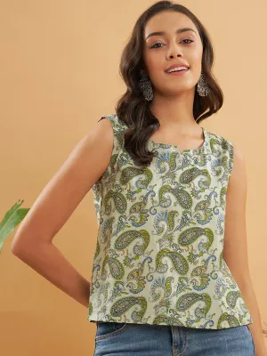 Sage Green Paisley Print W/U Top