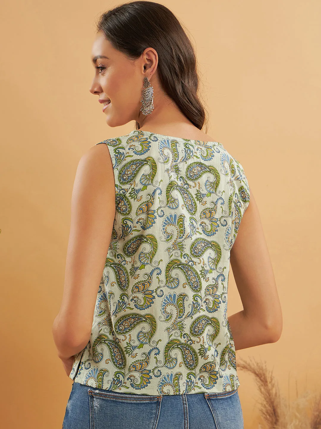 Sage Green Paisley Print W/U Top