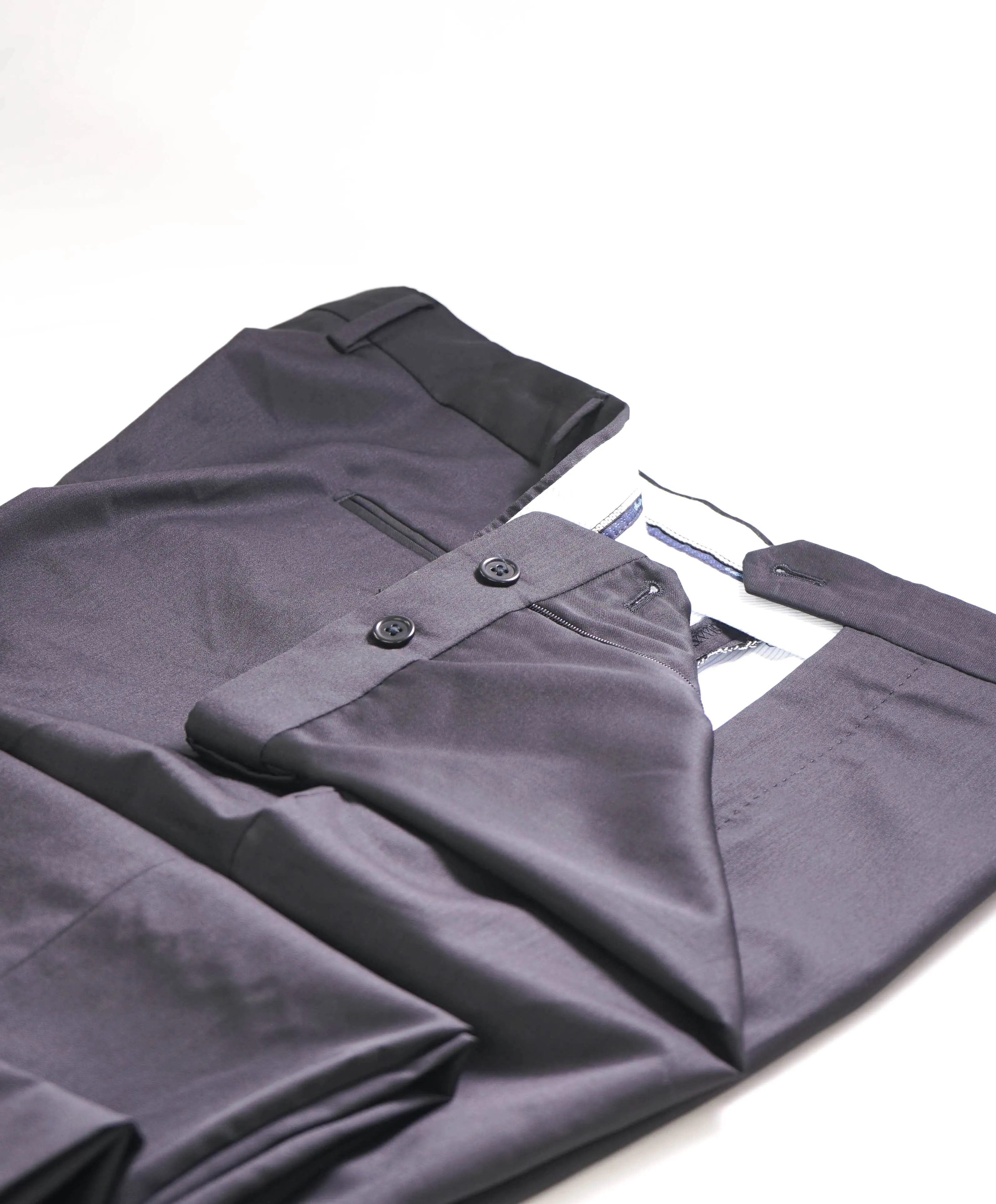 SAKS FIFTH AVE - Black "SLIM" Wool/Silk MADE IN ITALY Flat Front Dress Pants - 34W