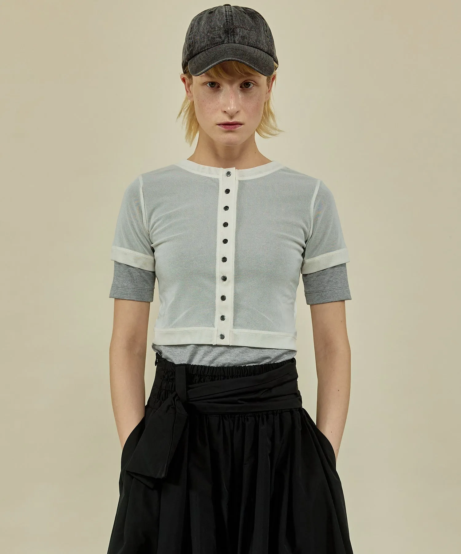 【SALE】Tulle Cardigan Layered T-shirt