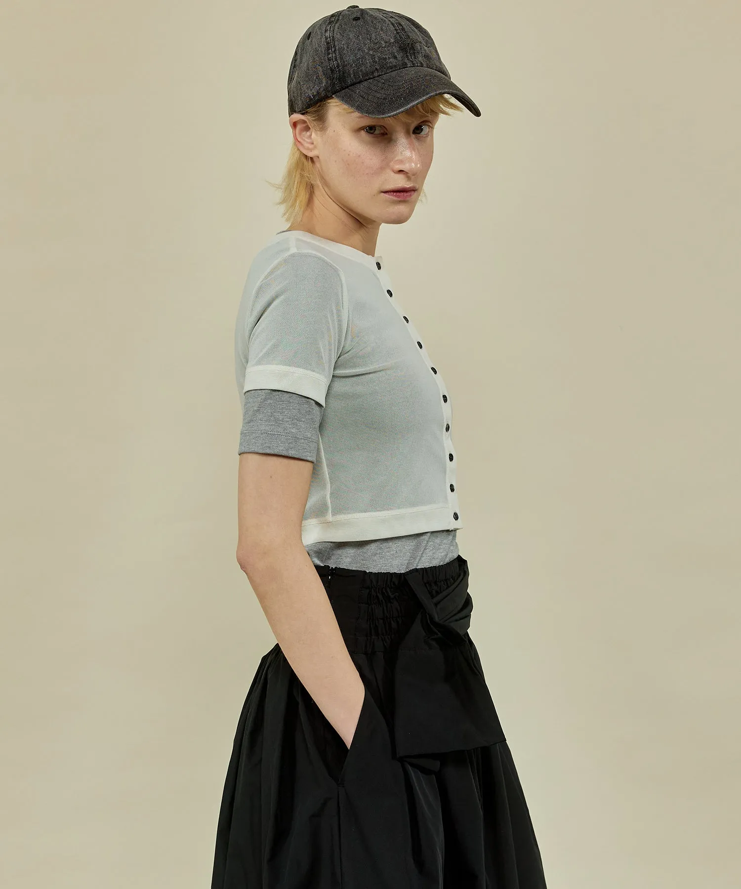 【SALE】Tulle Cardigan Layered T-shirt