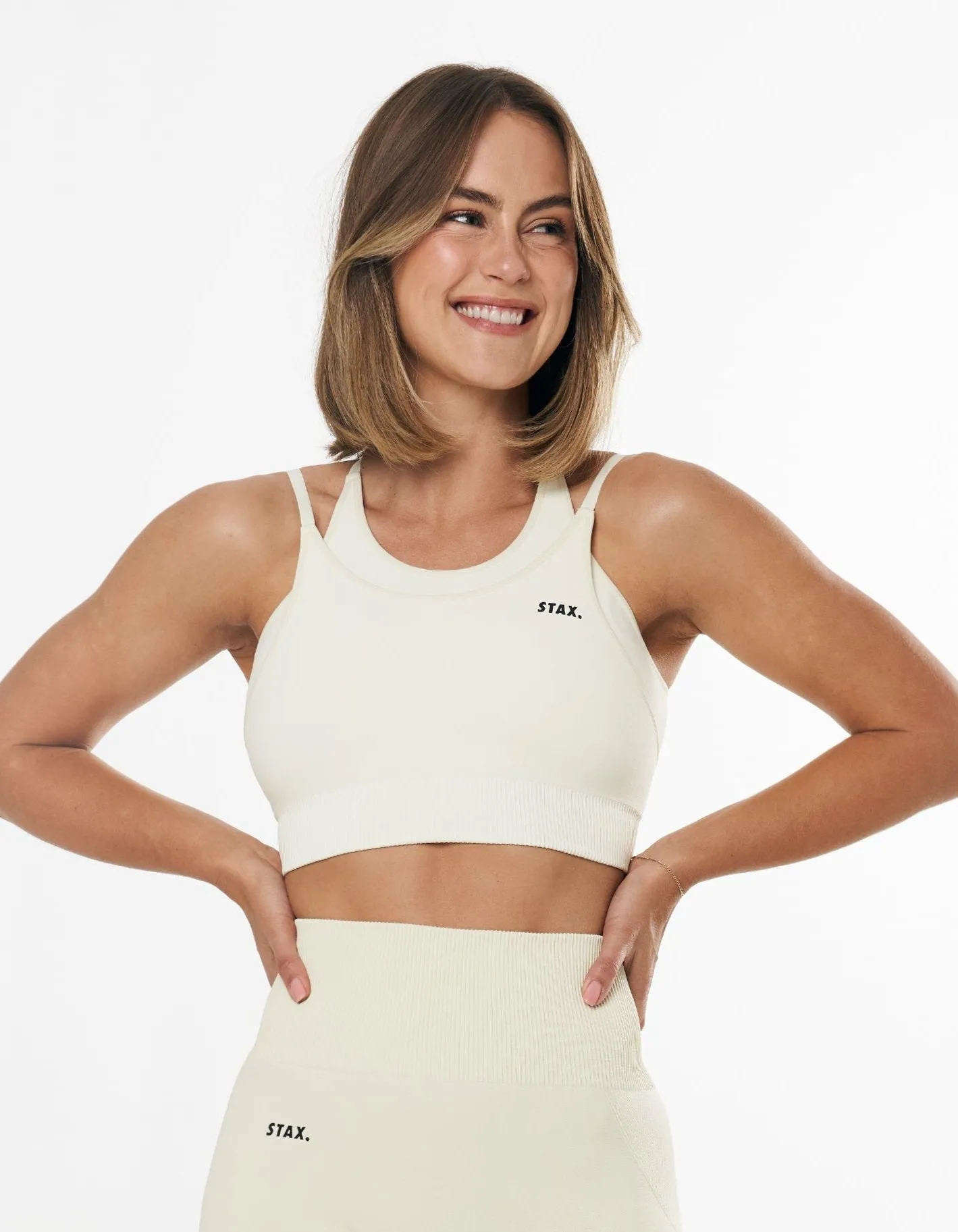 Seamless Kic Layered Crop - Cream