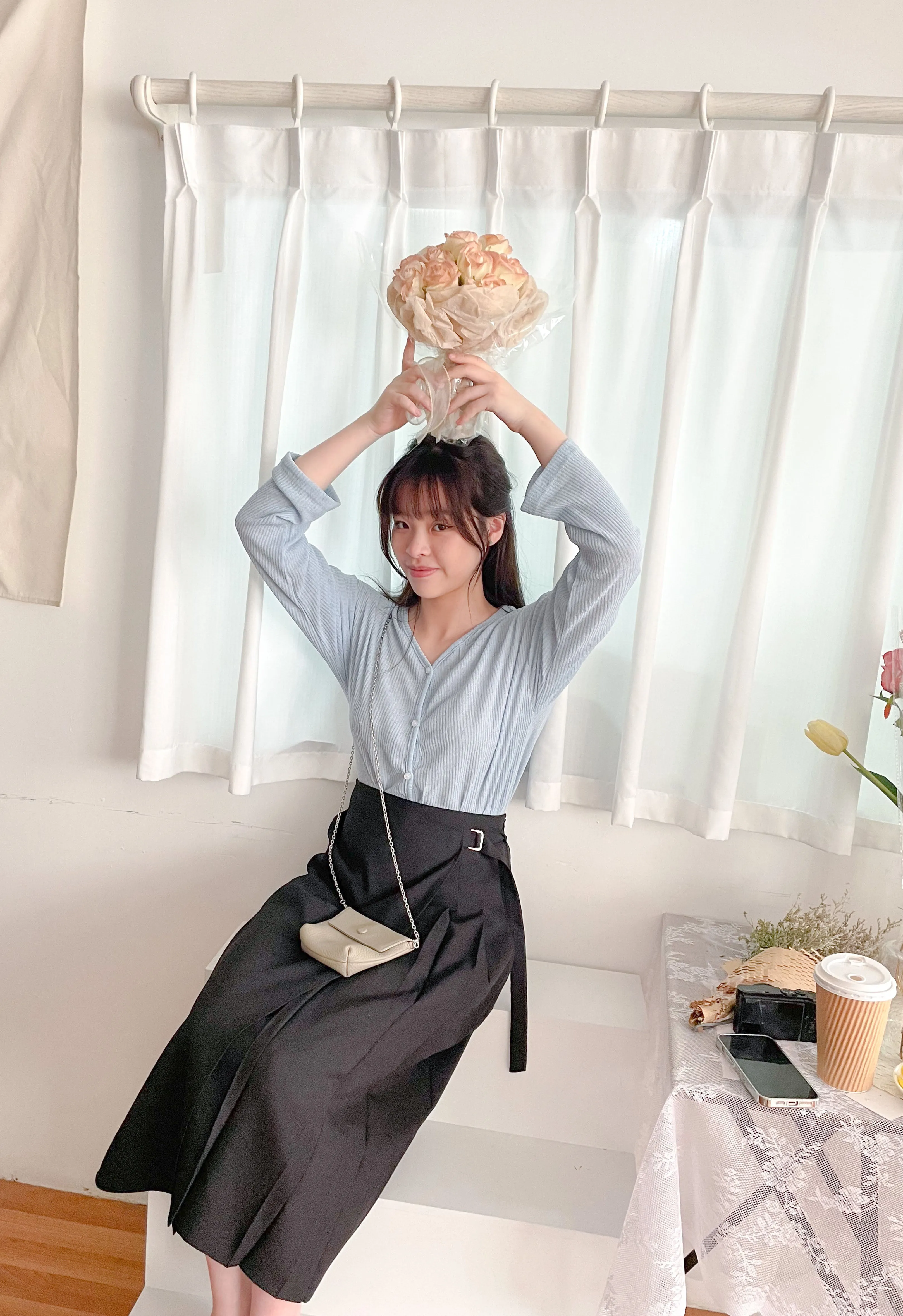 Side Pleated 側釦設計不規則半身裙, Skirt/ SK8797