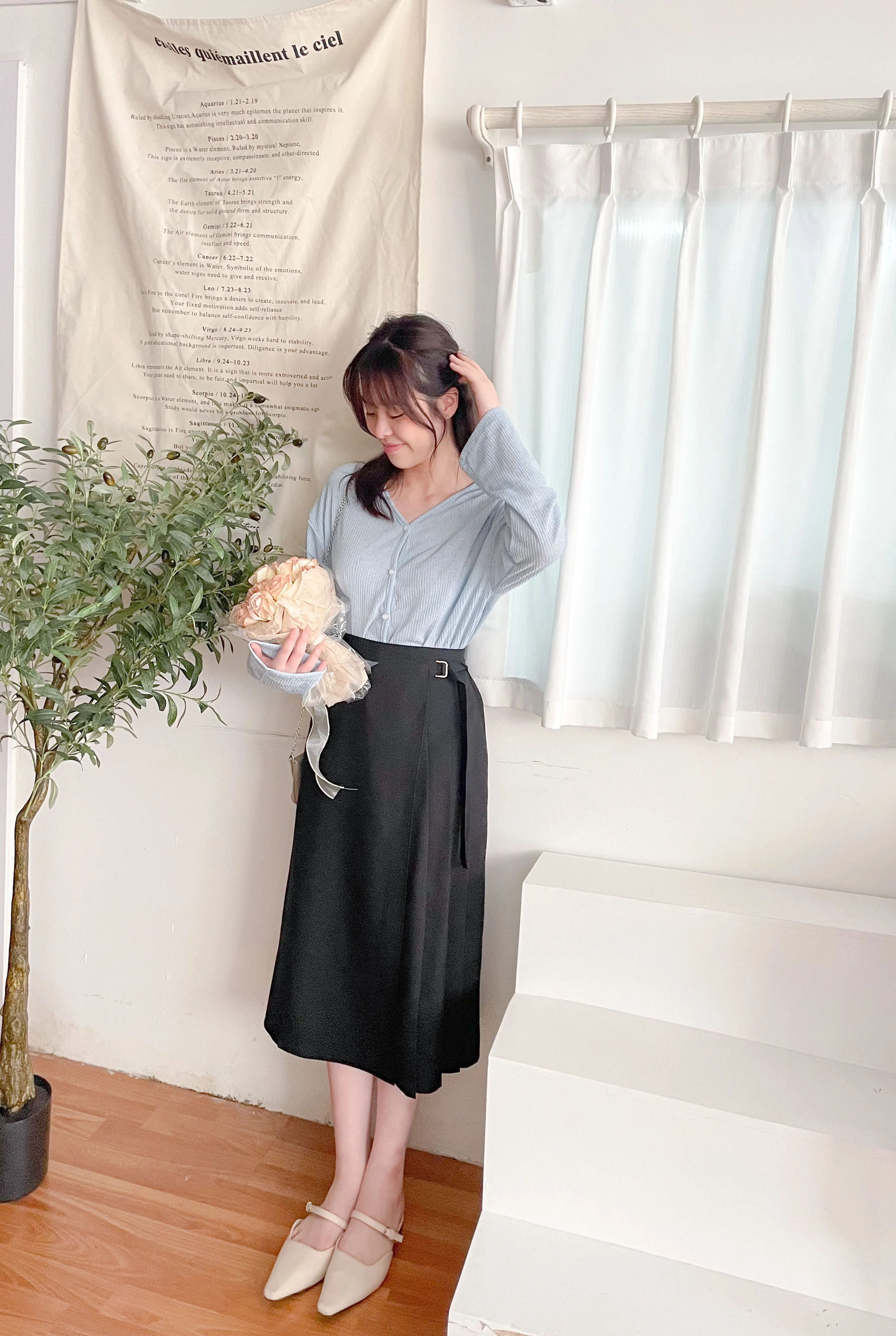 Side Pleated 側釦設計不規則半身裙, Skirt/ SK8797