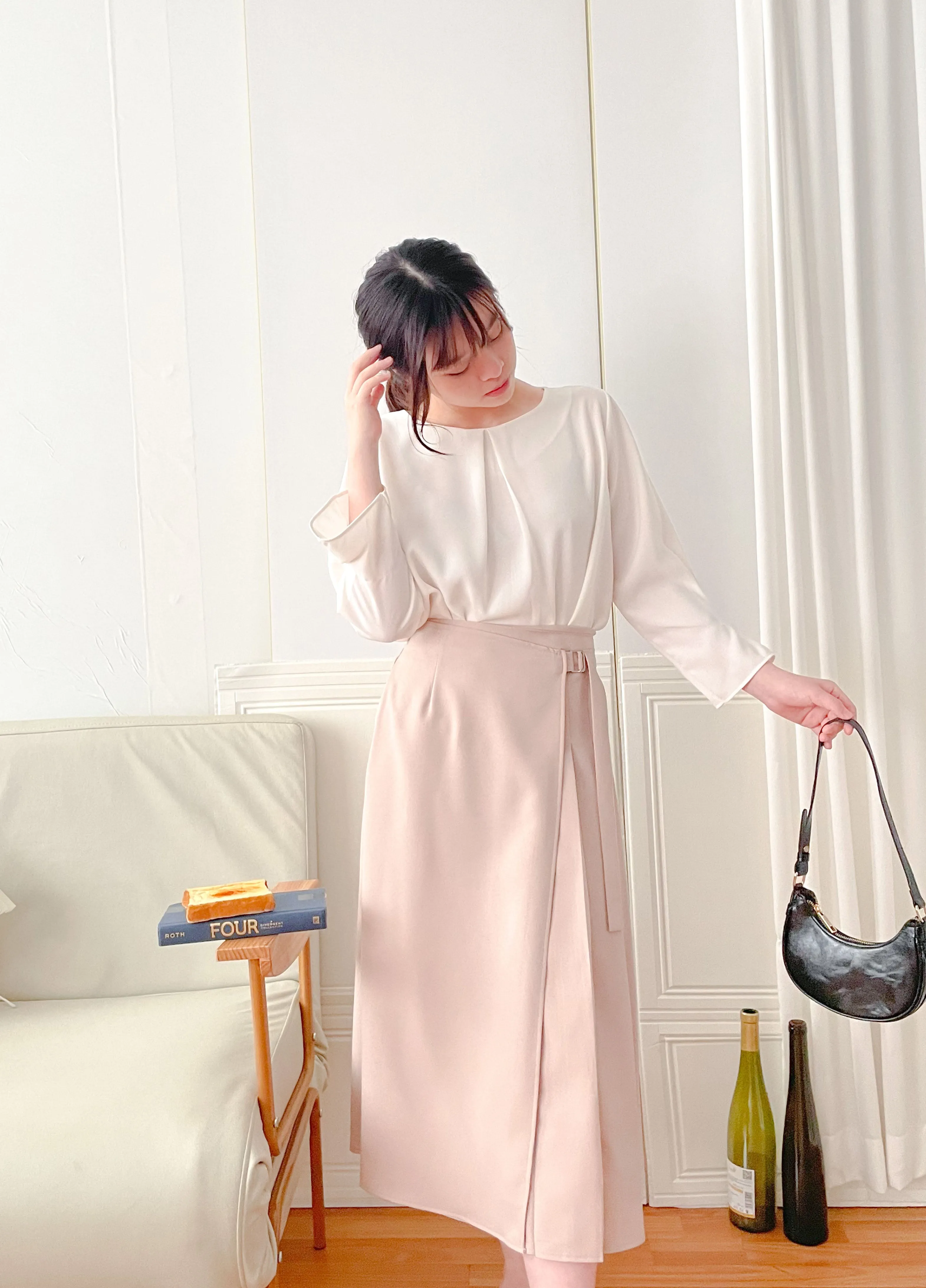Side Pleated 側釦設計不規則半身裙, Skirt/ SK8797