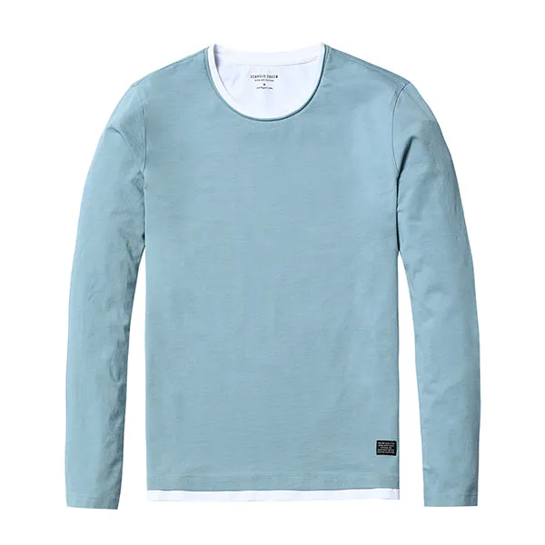 SIMWOOD 2018 Autumn New Fake Double Layered T-Shirt Men Long Sleeve 100% Cotton Fashion Tops High Quality Slim Fit Tees 180109