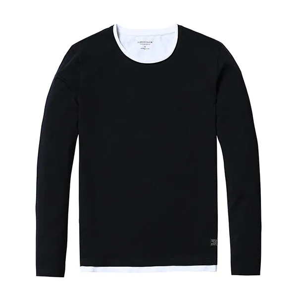 SIMWOOD 2018 Autumn New Fake Double Layered T-Shirt Men Long Sleeve 100% Cotton Fashion Tops High Quality Slim Fit Tees 180109