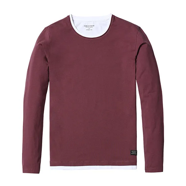 SIMWOOD 2018 Autumn New Fake Double Layered T-Shirt Men Long Sleeve 100% Cotton Fashion Tops High Quality Slim Fit Tees 180109