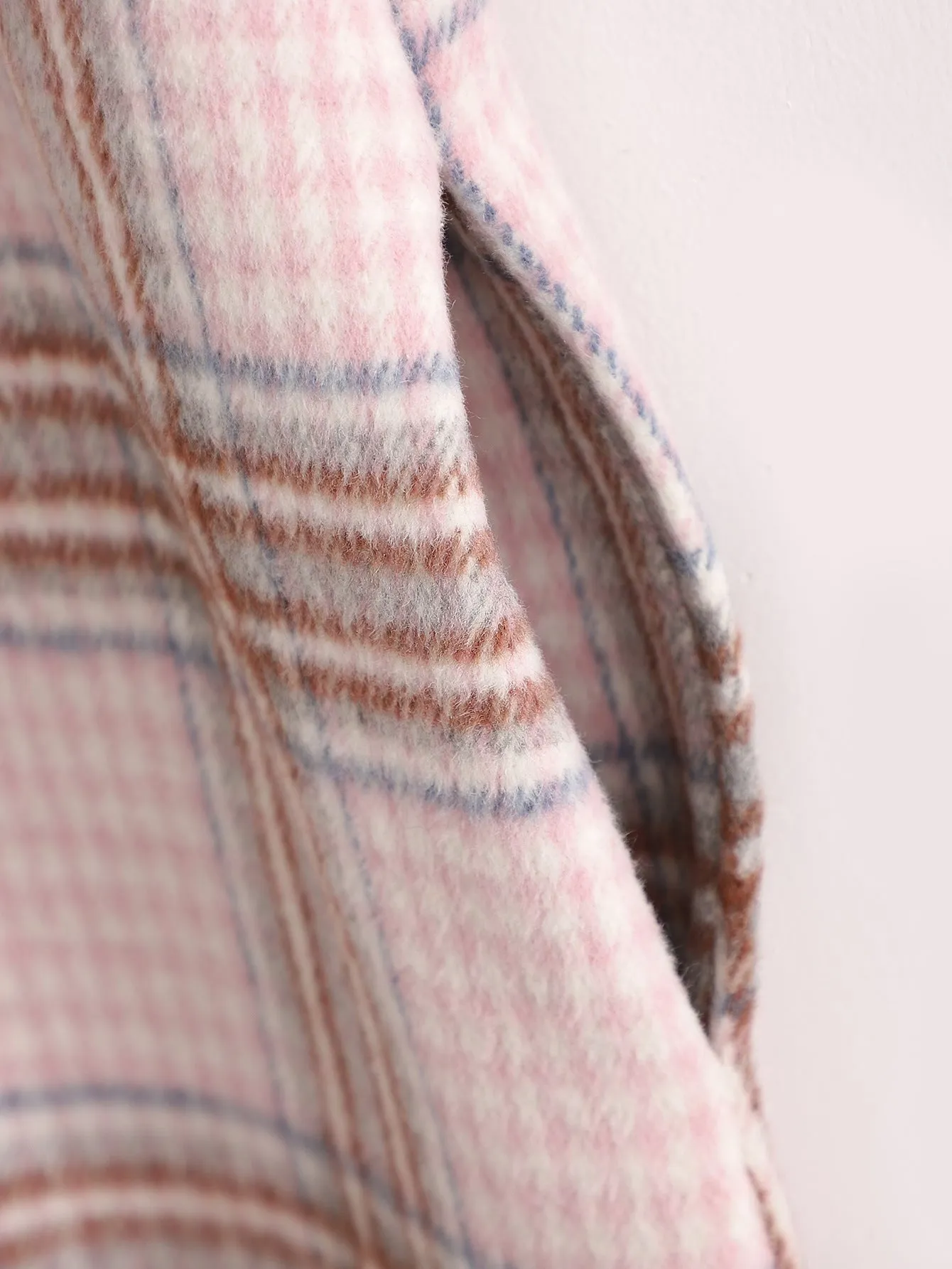 Single-breasted Pocket Geometry Plaid Elastic Sleeves Outerwear