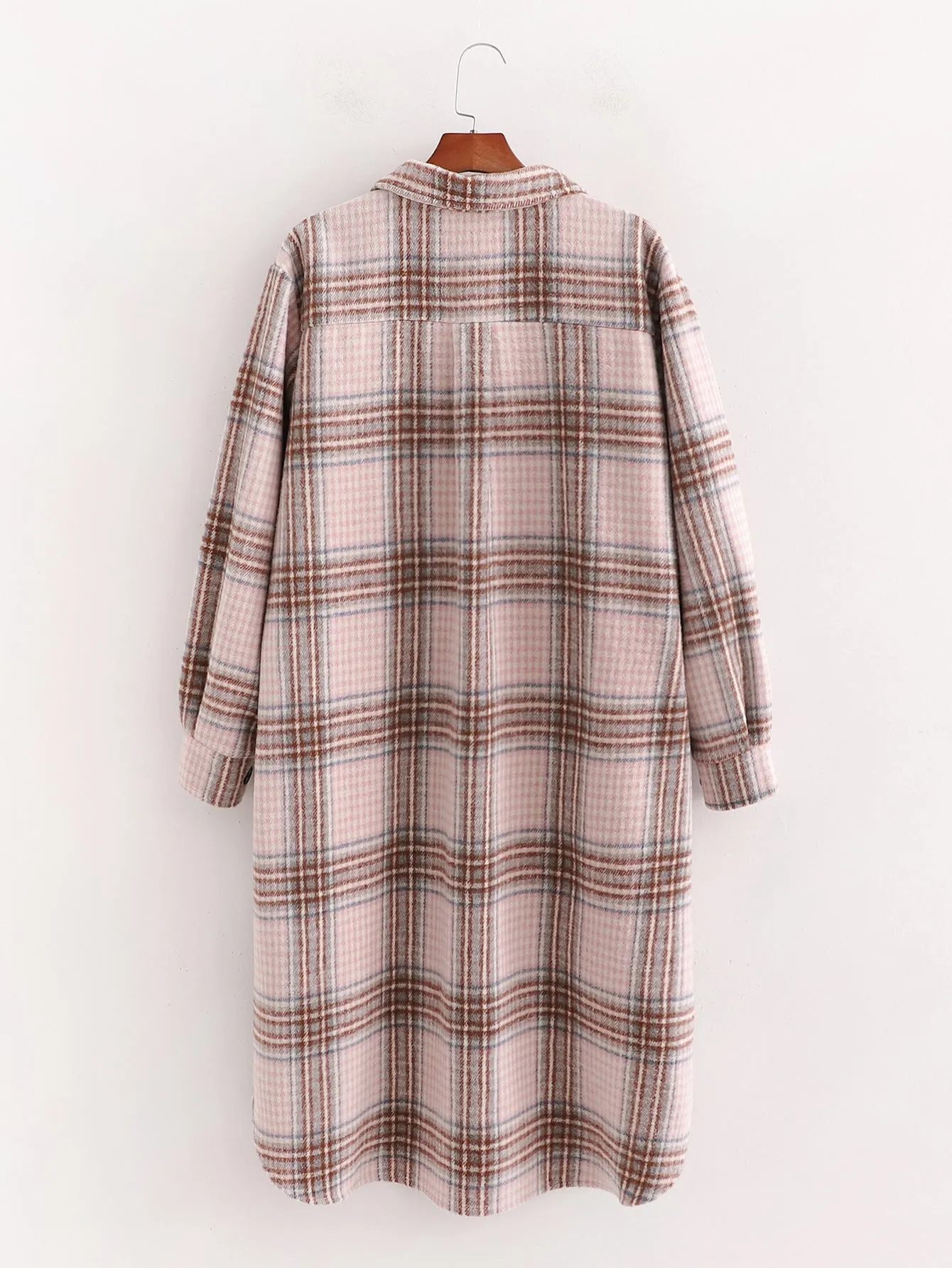 Single-breasted Pocket Geometry Plaid Elastic Sleeves Outerwear