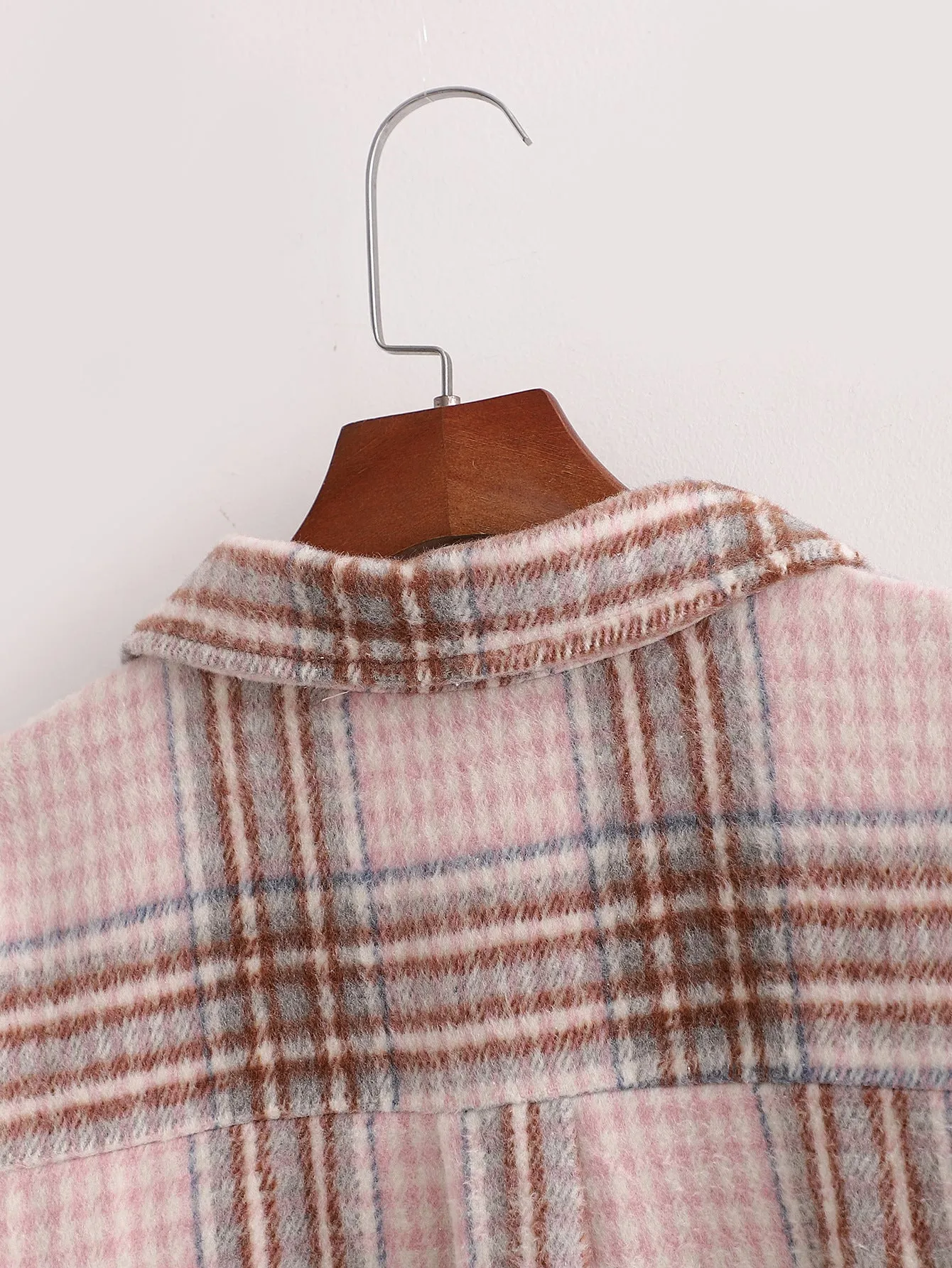 Single-breasted Pocket Geometry Plaid Elastic Sleeves Outerwear