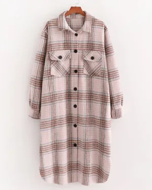 Single-breasted Pocket Geometry Plaid Elastic Sleeves Outerwear