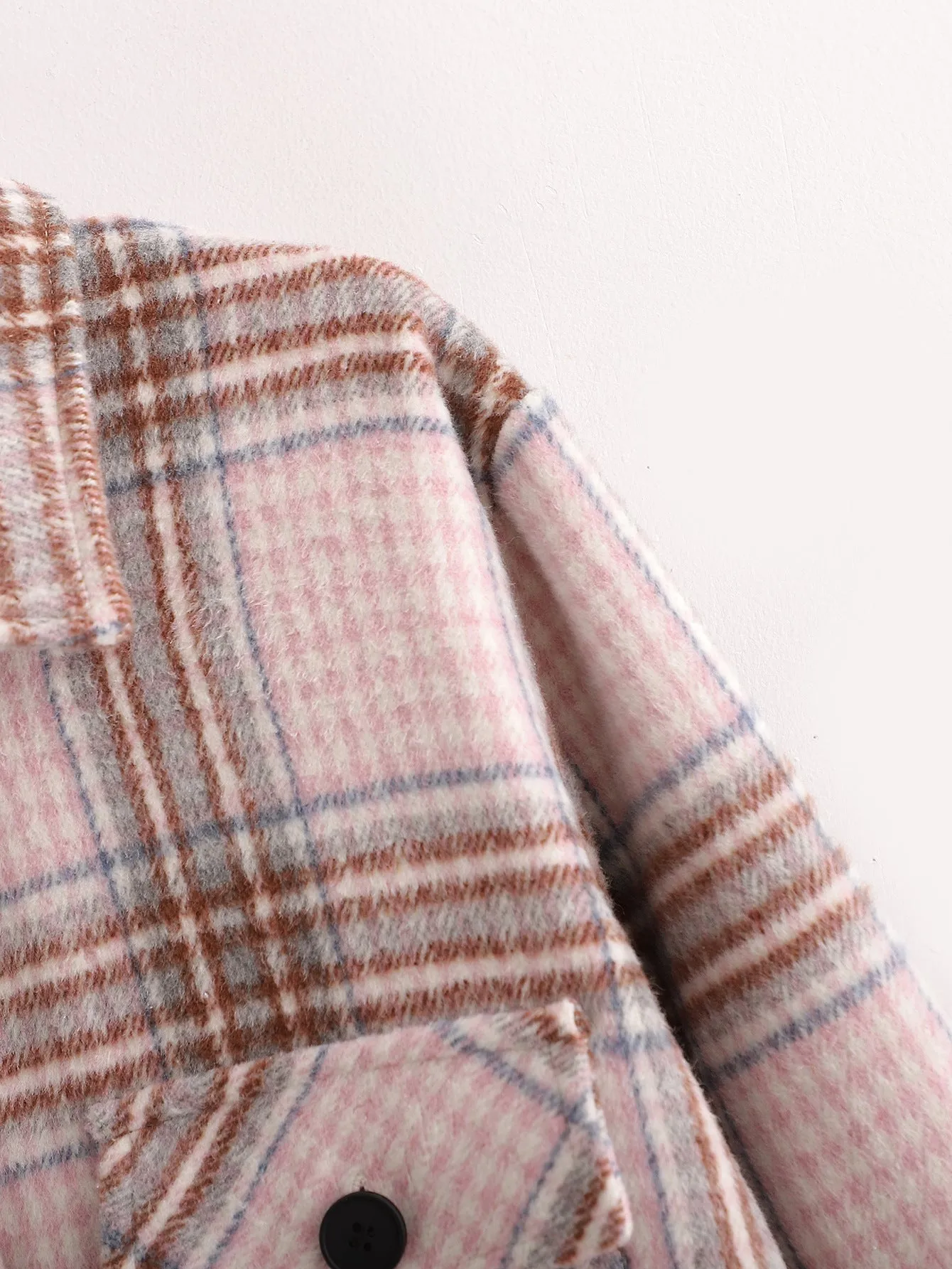 Single-breasted Pocket Geometry Plaid Elastic Sleeves Outerwear