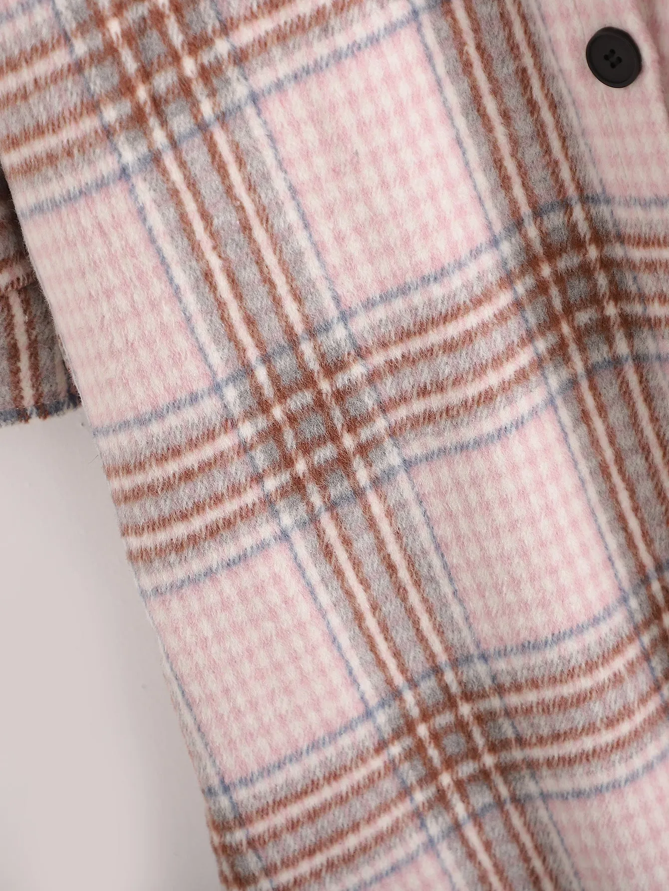 Single-breasted Pocket Geometry Plaid Elastic Sleeves Outerwear
