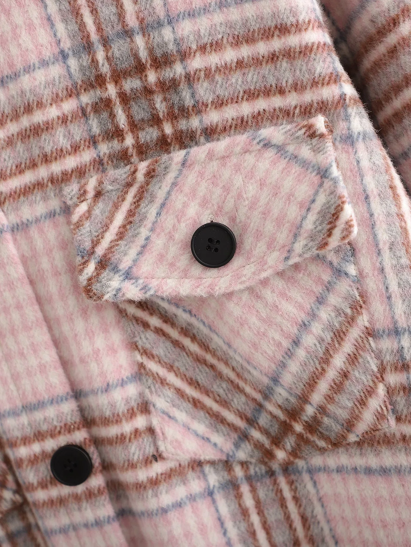 Single-breasted Pocket Geometry Plaid Elastic Sleeves Outerwear