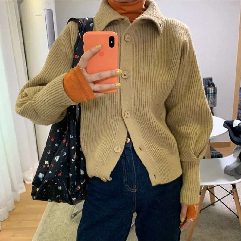Single-breasted Vintage Lapel Sweater Outerwear