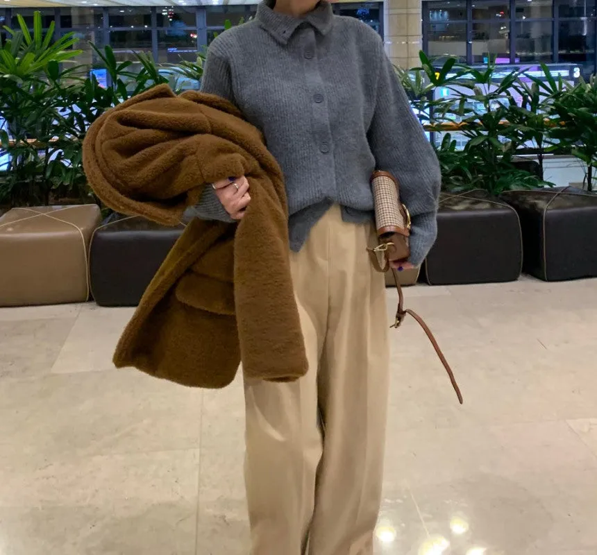 Single-breasted Vintage Lapel Sweater Outerwear