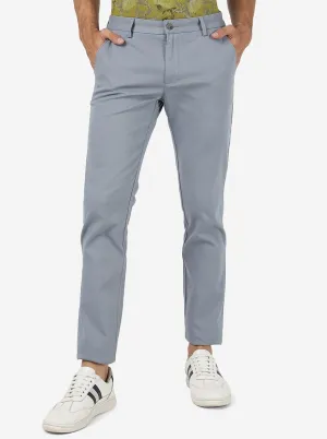 Sky Blue Solid Super Slim Fit Casual Trouser | Greenfibre