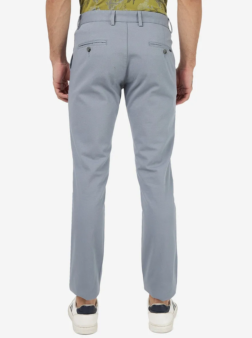 Sky Blue Solid Super Slim Fit Casual Trouser | Greenfibre