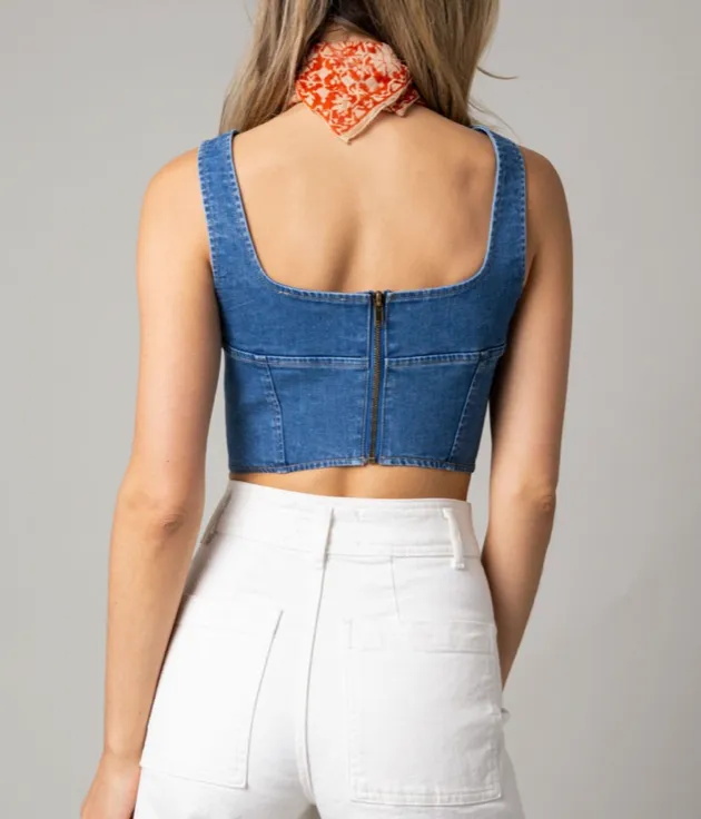 Sleeveless Denim Corset Crop Top