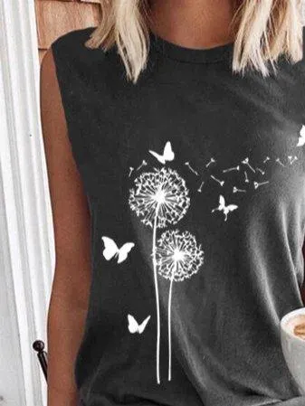 Sleeveless Floral Casual Shirts & Tops