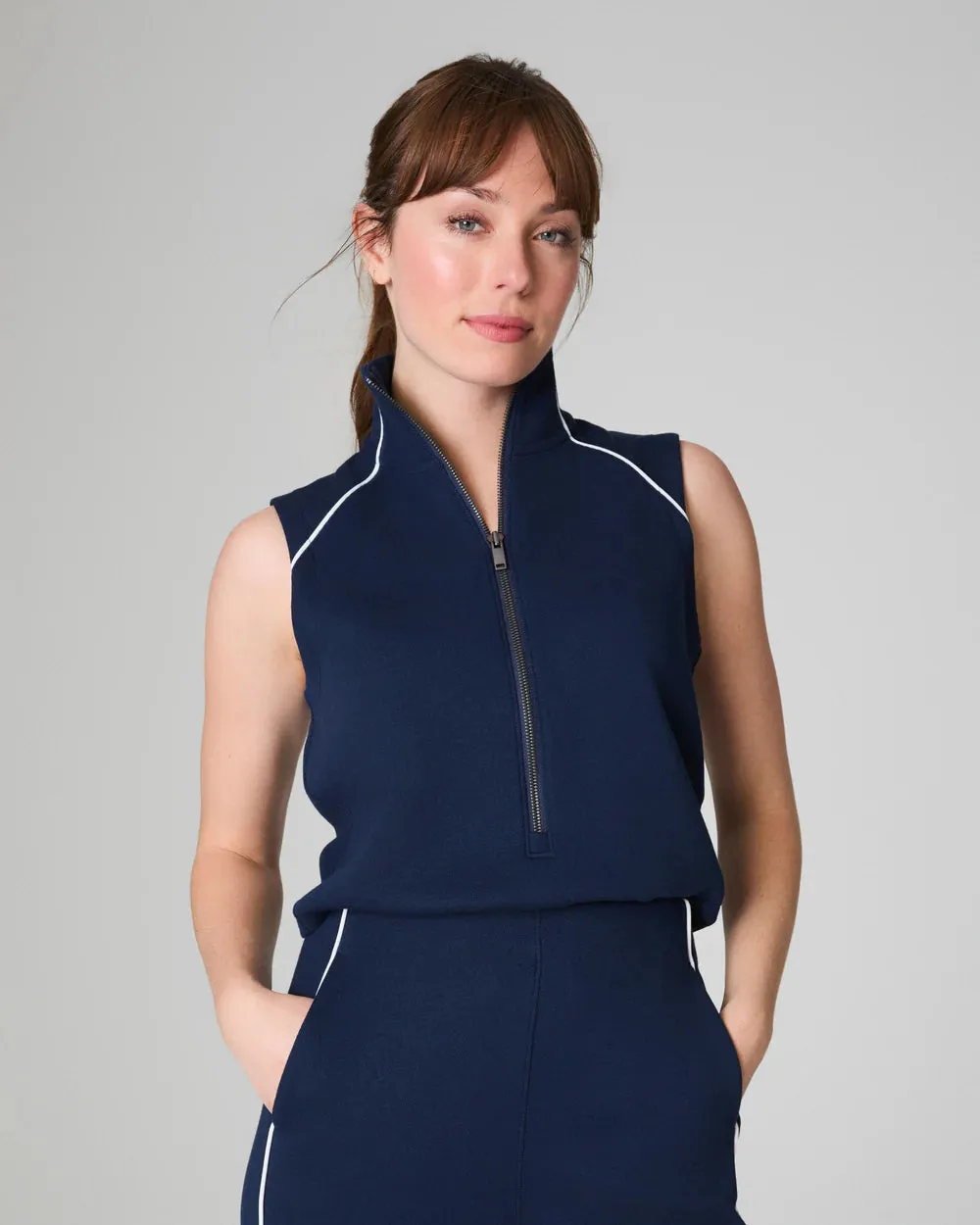 Sleeveless Mockneck Jumpsuit Navy